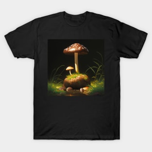 Two happy little mushrooms growing near a puddle T-Shirt